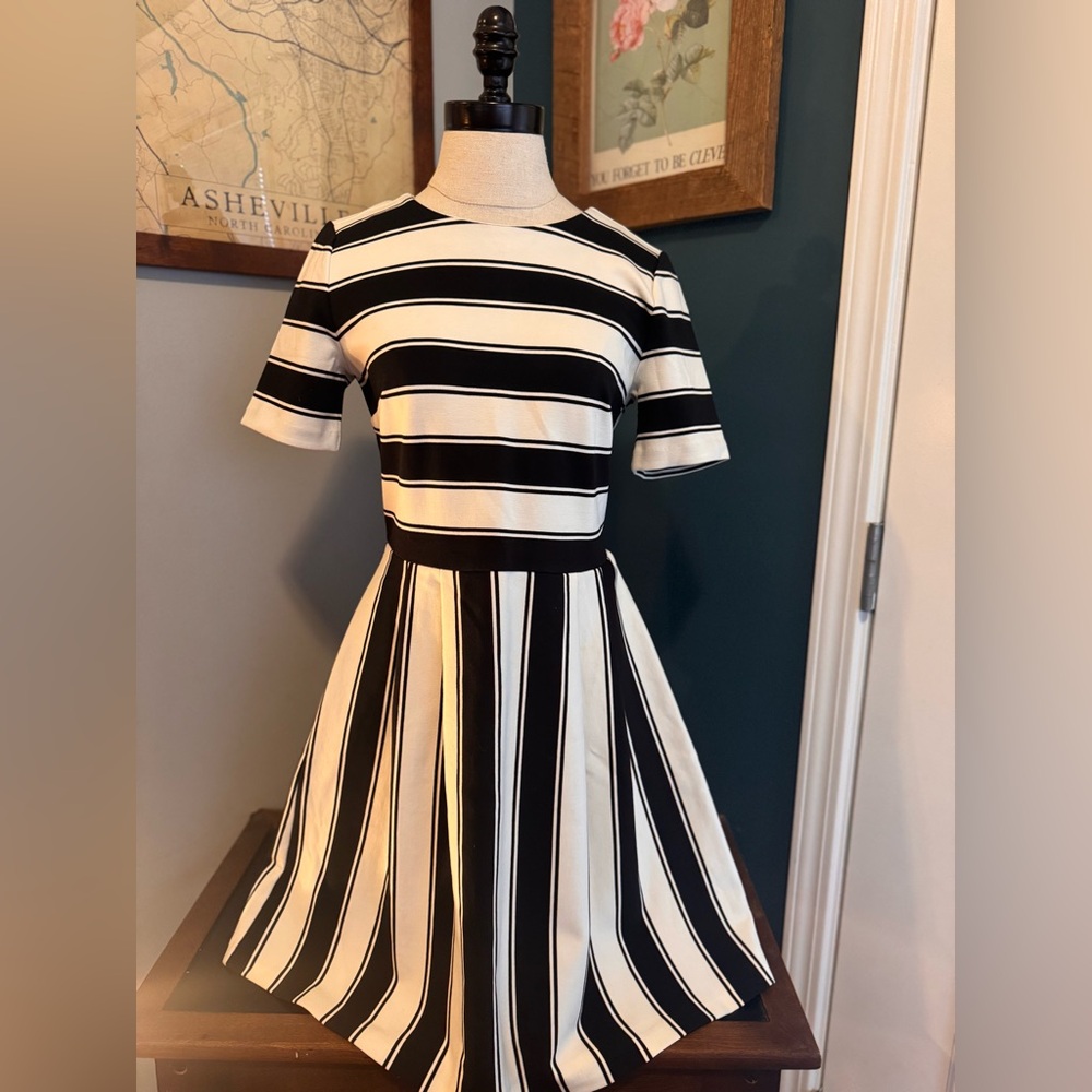 LOFT Striped Mini Dress in Black and Cream